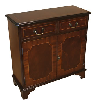 2 drawer regency reproduction low bookcase with doors