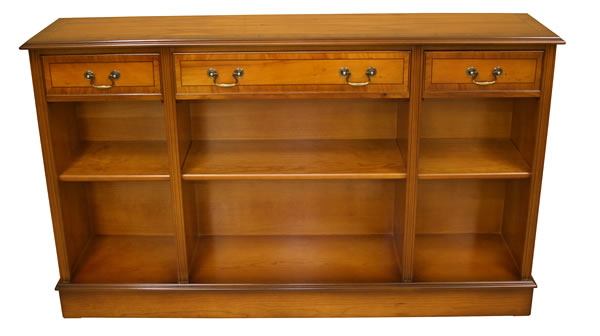 reproduction georgian 3 drawer low open bookcase