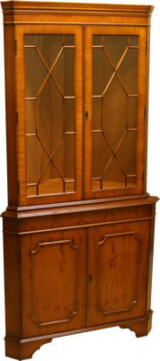 reproduction double corner cabinet yew