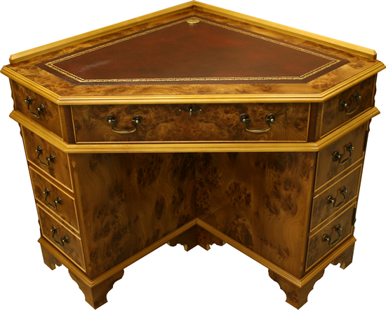 reproduction corner desk in yew mahogany