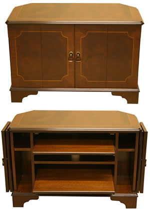 reproduction low tv cabinet with split folding doors